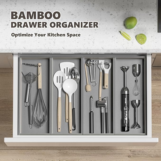Kitchen Drawer Organizer Bins, Stackable Bamboo Drawer Organizer for Silverware, 2 Pcs Toilet Paper Basket Holder, Wood Bathroom Tray Countertop, Toilet Tank Tray Silver 15" x 6" x 2.5"-Ruum Studio Home