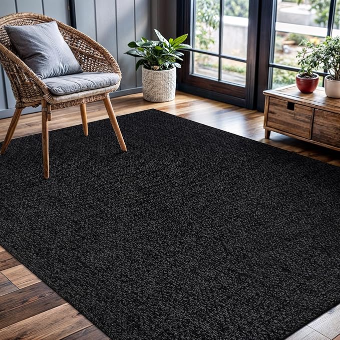 CAMILSON Easy Jute Rug 5x7, Indoor Outdoor Dark Gray Black Farmhouse Area Rugs for Living Room Patio and Kitchen Rug, Solid Boho Woven Design, Easy-Cleaning, Washable Outside Carpet Alfombras (5 x 7)-Ruum Studio Home
