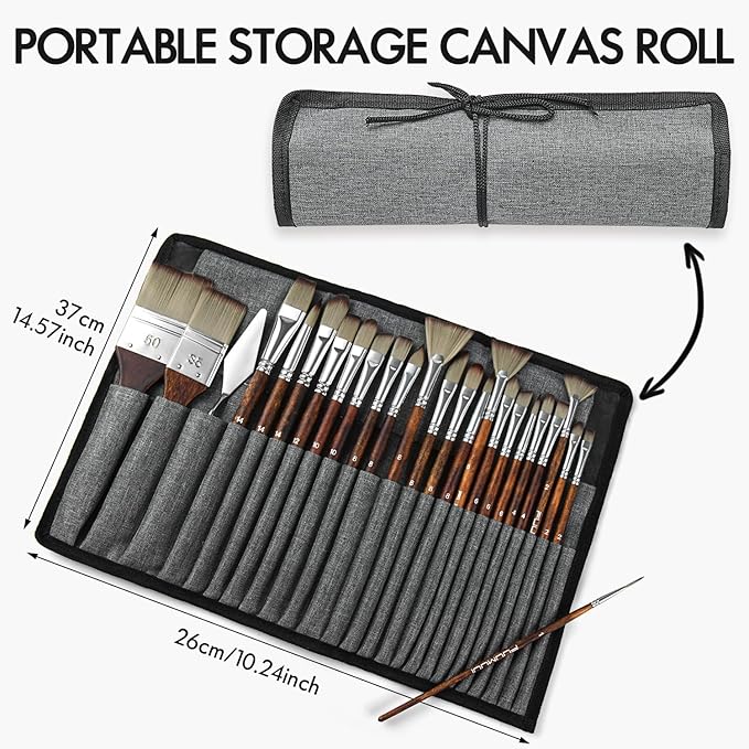 25pcs Paint Brush Set, Fuumuui Acrylic Paint Brushes, Professional Artist Series with Wide Flat, Filbert, Fan, Dagger, Cat Tongue, Round, Angle, Rigger for Oil, Acrylic Canvas Paintings, Face Painting-Ruum Studio Home