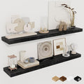 Fun Memories 36Inch Floating Shelves for Wall 2 Pack Wood Shelves for Kitchen, Bathroom, Bedroom Wall Mounted Rustic Wood Floating Shelf with Invisible Brackets for Books, Storage, Decor, Black-Ruum Studio Home