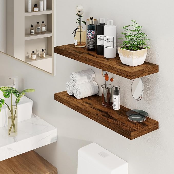 Floating Shelves 36 Inch Long, Deep Floating Shelf for Wall, 36 x 8 Floating Shelves Set of 2, 8 Inch Deep Wall Shelves for Living Room, Kitchen, Bedroom, Large Storage Shelves, Rustic Brown-Ruum Studio Home