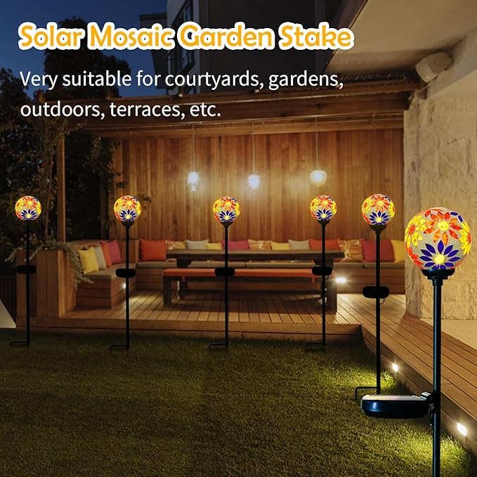 Afirst Solar Lights Outdoor Decorative - Solar Gazing Ball Mosaic Garden Stakes Flower Decorative Lights Waterproof for Pathway Yard Lawn Decoration Orange-Ruum Studio Home