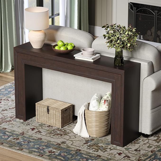 Rresyet 55 Inch Long Console Table, Sofa Table Behind Sofa, Wooden Entryway Table, Farmhouse Entryway Table for Entry, Hallway, Living Room (Cherry)-Ruum Studio Home