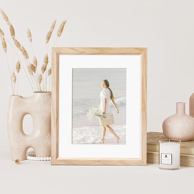 8x10 Picture Frame Set of 4 Natural Solid Oak Photo Frames with 5x7 Removable Mat Wall Hanging Large Handcrafted Frame with HD Plexiglass Wall and Tabletop Display Large Poster Frame-Ruum Studio Home