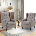 CANMOV Push Back Recliner Chair Set of 2, Modern Fabric Wingback Recliner Chair, Comfy Armchair Single Sofa Accent Chair with Padded Seat and Nailhead Trim, Tufted, Grey-Ruum Studio Home