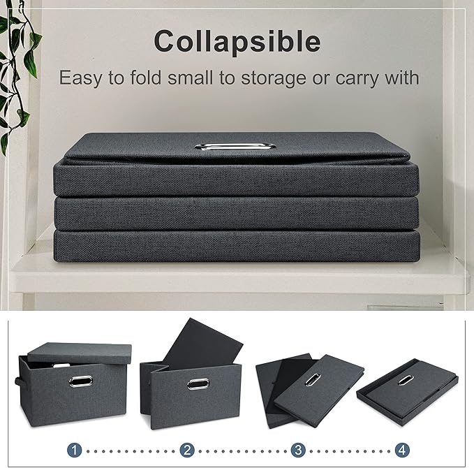 Medium 15" 21 Quart Collapsible Stackable Storage Bins with Lids, 3 Packs Dark Grey Foldable Fabric Closet Boxes Heavy-duty Linen Cube Baskets Container for Bedroom Office (15 x 11 x 8)-Ruum Studio Home
