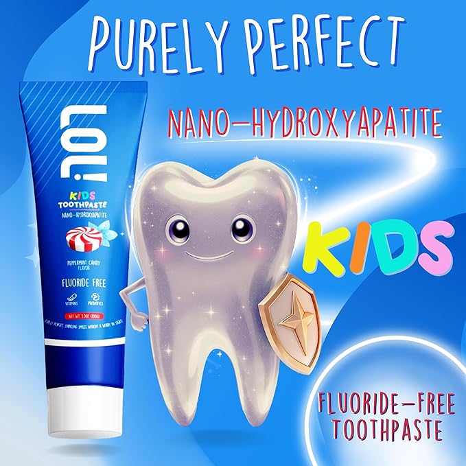 LOL Kid Toothpaste Fluoride Free, Nano Hydroxyapatite Toothpaste Kids, Probiotics & Xylitol Tooth Paste Kids | Remineralizing | Natural | Plant-Based Foam | Pasta De Dientes para Niños (Peppermint)-Ruum Studio Home
