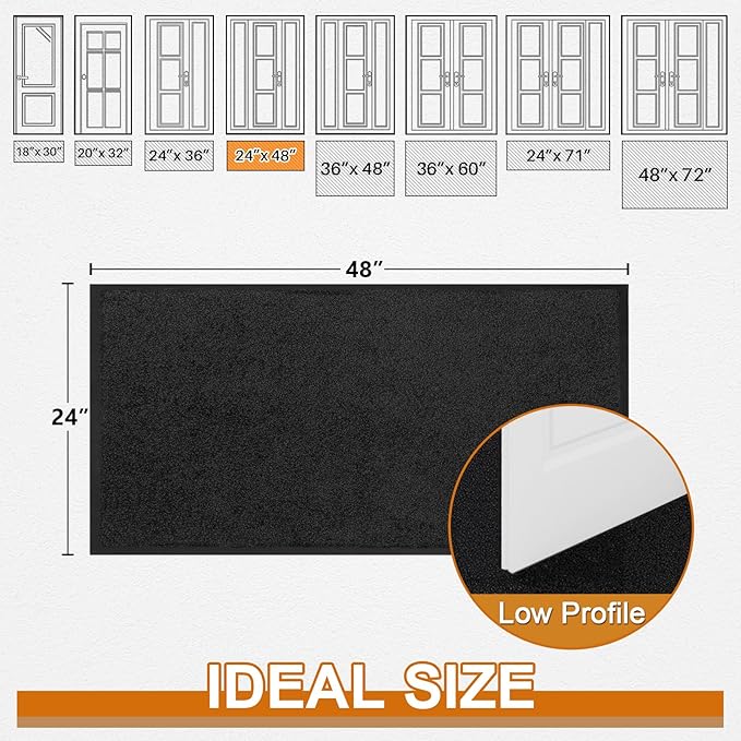 Mibao Dirt Trapper Door Mat for Indoor Outdoor, Waterproof All-Season, All-Weather Doormat, Heavy Duty Non-Slip Entrance Rug, Low Profile Absorbent Entrance Mat Carpet, 48" x 24", Black-Ruum Studio Home