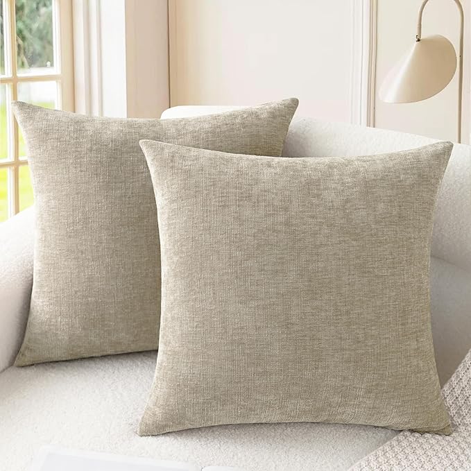 CaliTime Throw Pillow Covers Decorative 26 X 26 Inches Pack of 2 Cozy Chenille Cushion Cases for Couch Sofa Bed Living Room Home Light Taupe-Ruum Studio Home