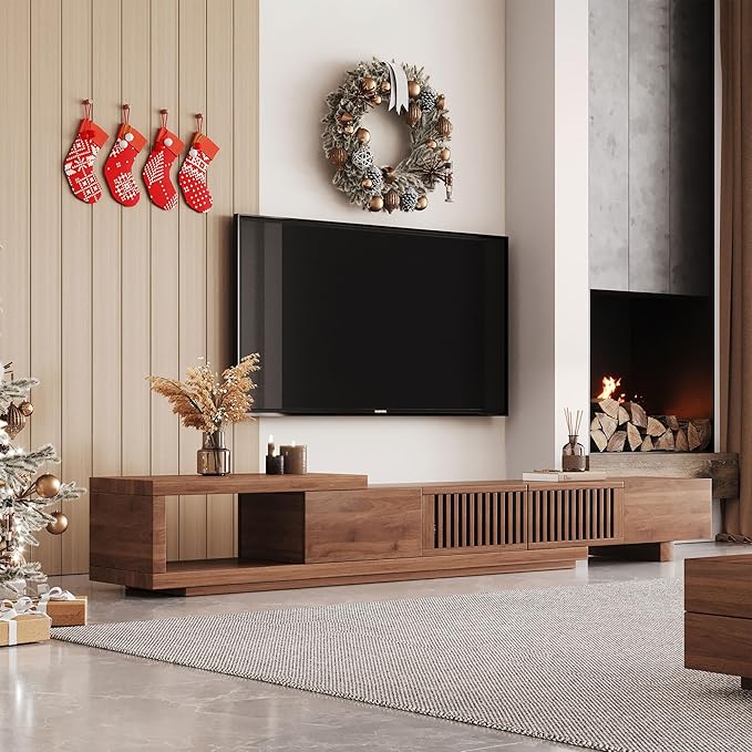 Mid Century Modern TV Stand for 75+ Inch TVs, Extendable Media Console (78"-103") with Ample Storage - Sleek Walnut Entertainment Center for Living Room-Ruum Studio Home