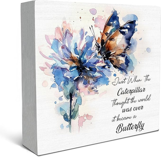 SRADMO Inspirational Desk Signs, Inspirational Butterfly Wood Box Sign Desk Decor, Motivational Desk Decor, Encouragement Theme Wooden Block Box Sign Decoration for Home Office Shelf Table Decor-Ruum Studio Home