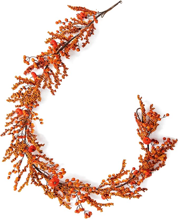 MISSPIN 6FT Pumpkin Berry Garland, Halloween Garland Fall Maple Leaf Artificial Hanging Autumn Vine Leaf Fall Decor Black Maple Fall Leaf Christmas Thanksgiving Halloween Home Decor-Ruum Studio Home
