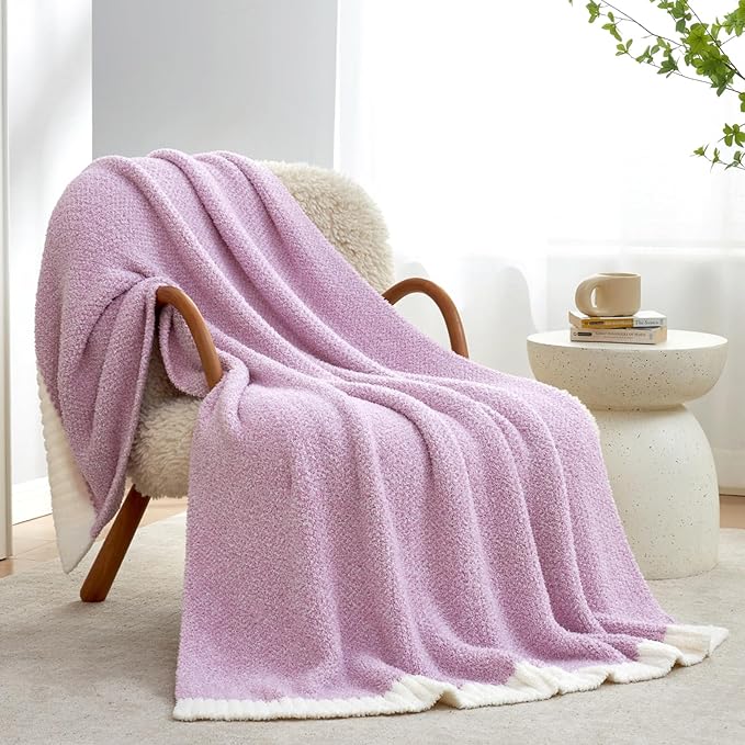 Snuggle Sac Light Purple Throw Blanket for Couch, Super Soft Warm Lavender Blankets Cozy Knit Fuzzy Plush Lightweight Throws for Sofa, Bed,Living Room, Heather Lilac, 50x60 inches-Ruum Studio Home