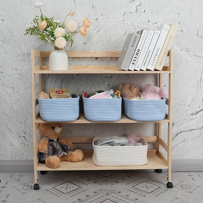 Small Woven Storage Baskets 12“X8”X5“ Decorative Rope Bins for Organizing Shelves, Closets, and Toys, Empty Gift Baskets, Cute Organizer Basket for Home and Office (blue, regular)-Ruum Studio Home