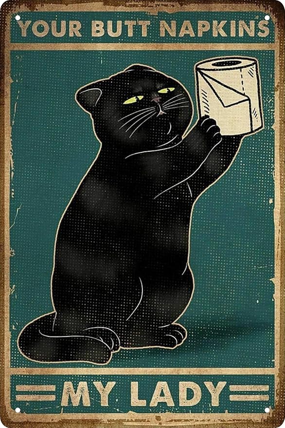 Funny Black decor cat Poster Metal poster cat Home Décor,Bathroom Accessories Metal Retro Vintage Tin Sign Bar 12 X 8 Inch-Ruum Studio Home