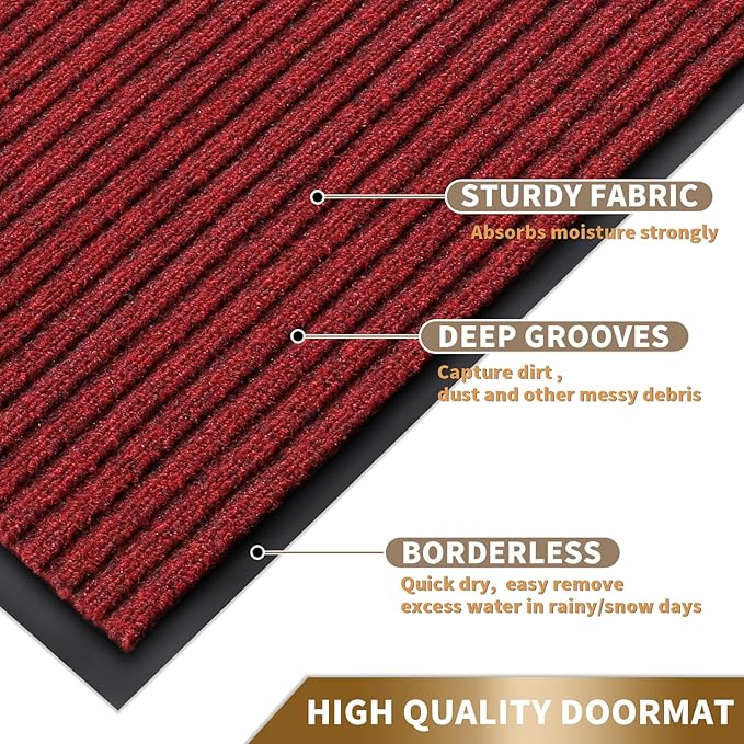 Yimobra Front Door Mat Outdoor Indoor Entrance, 100% Waterproof All-Season All Weather Doormat, Welcome Matt Outside Entry, Non Slip, Low Profile, Heavy Duty Patio Porch Floor Mats,47 x 24,Black Red-Ruum Studio Home