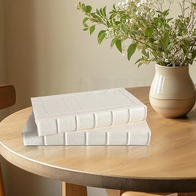 Decorative Books with White Faux Leather,Decorative Book Box for Home Decor, Display,Coffee Table Books Decor,Hotel Home Bookshelf Décor Book (YD-C104 L+S)-Ruum Studio Home