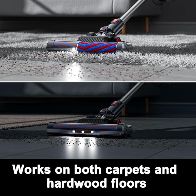 Cordless Vacuum Cleaner, Powerful Battery Vacuum Cleaner Cordless with LED Touch Screen & 2 Speeds, Lightweight Stick Vacuum Cleaners for Home, Pet Hair & Hardwood Floor,Silver-Ruum Studio Home
