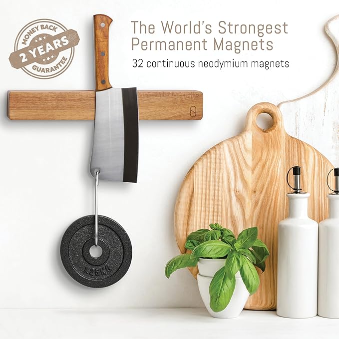 Premium 16 inch Magnetic Knife Holder for Wall with 2x Storage & Charming Wood - Knife Magnetic Strip, Under Cabinet Magnet Knives Storage - Magnet Strip Rack Kitchen Utensil Holder Organizer Tool-Ruum Studio Home
