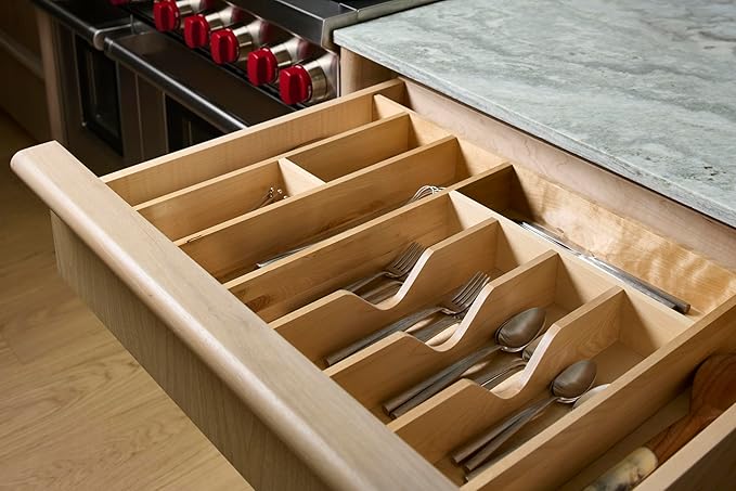 Rev-A-Shelf Trim-to-Fit Silverware Drawer Organizer For Kitchen Utensils, Cutlery Cabinet Storage Divider Insert, 33" x 22", Maple Wood, 4WUTCT-36-1-Ruum Studio Home