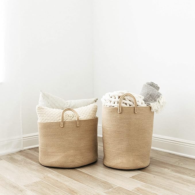 OrganiHaus Large Woven Baskets for Storage 15x18, Cotton Rope Baskets for Storage, Tall Blanket Basket for Living Room, Nursery Laundry Basket, Big Basket for Toys, Basket for Blankets, Honey-Ruum Studio Home
