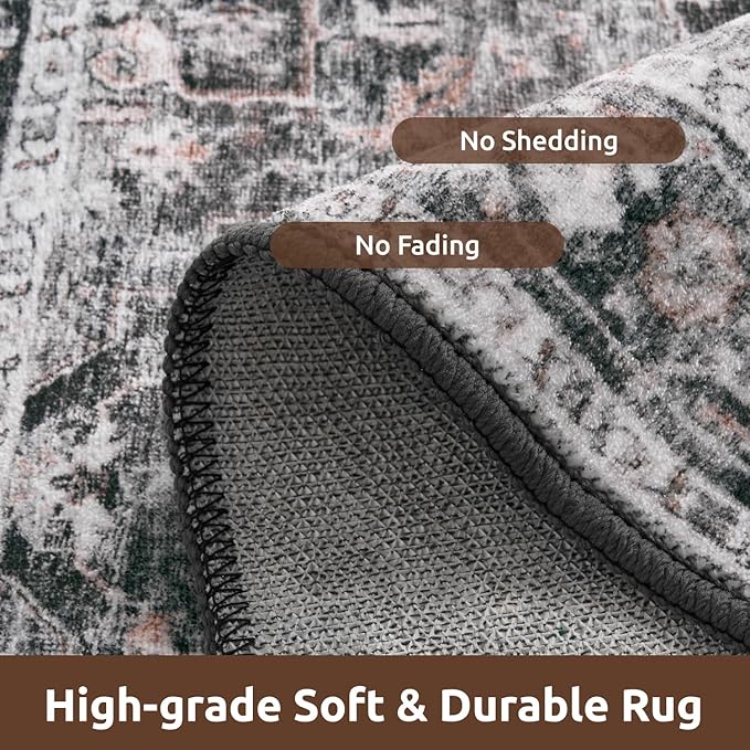 AMOAMI-Area Rug 5X7 Rugs for Living Room-Vintage Soft Black Rugs for Bedroom-Non Slip Carpet-Machine Washable Rug for Dining Room Living Room Bedroom Office Under Table Dark Grey & Black-Ruum Studio Home