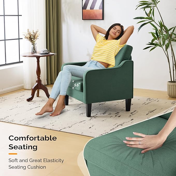 VINGLI Accent Chair for Living Room Chairs Dark Green Reading Chair for Bedroom Scooped Arm Chair Mid Century Modern Accent Chairs Upholstered Comfy Chair for Apartment, Waiting Room-Ruum Studio Home