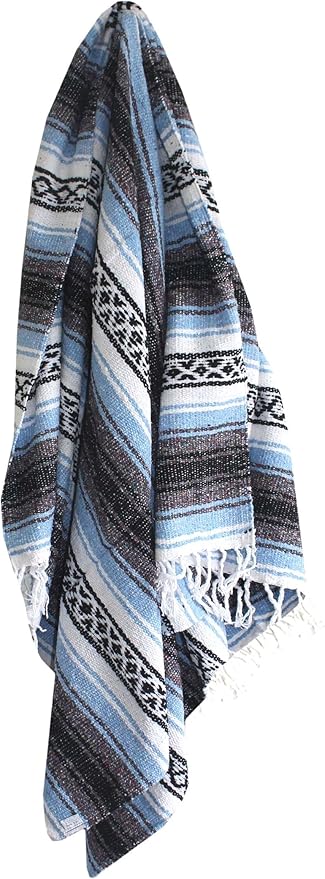 Del Mex Classic Mexican Blanket, Large Authentic Woven Falsa Throw (70"x50"), Artisan Southwest Décor for Beach, Yoga, Outdoors (Light Blue)-Ruum Studio Home