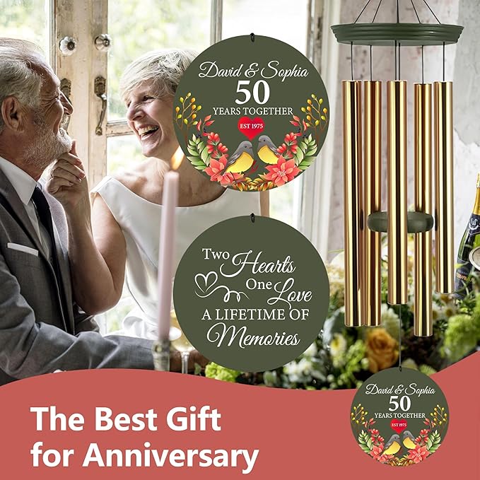 ASTARIN 50th Anniversary Wind Chimes Personalized, 30"/36" Deep Tone Wind Chimes for Wife Husband Parents, Romantic Souvenirs for Men Women Couple-Ruum Studio Home