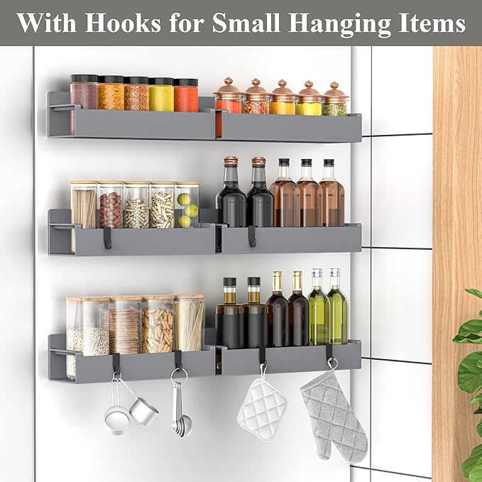 6 Pack Magnetic Spice Rack Organizer for Refrigerator and Oven, Dark Grey Fridge Organizers and Storage for Kitchen-Ruum Studio Home