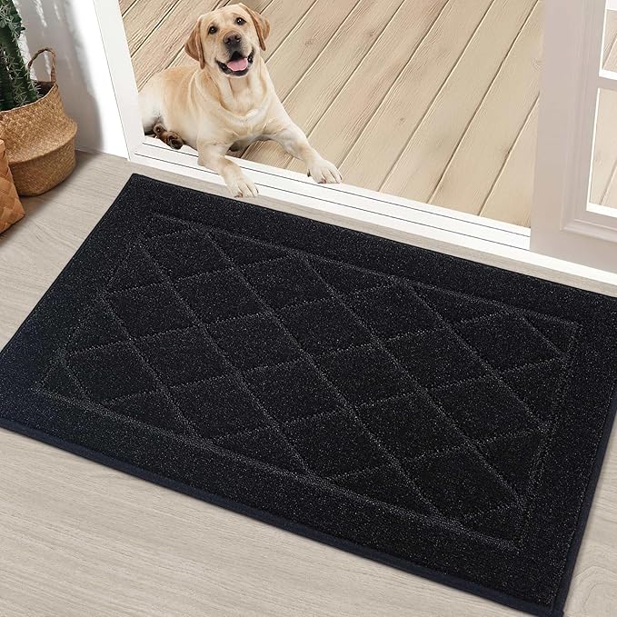 BEQHAUSE Dirt Trapper Door Mat 20" x 32", Doormat Non-Slip Entryway Rugs Washable, Dog Door Mat Stain Resistant and Absorbent Welcome Floor Mat for Front Back Door, Muddy Wet Shoes & Paws, Black-Ruum Studio Home
