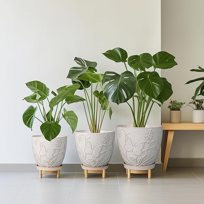 10 Inch Plant Pot Ceramic Planter Pot with Drainage Hole and Saucer Round Planter Large Flower Pot for Indoor Outdoor Plants Home Garden Decor White-Ruum Studio Home