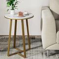 Round End Tables, Small Side Table White Marble Texture MDF Top,Metal Frame Gold Color, Tall End Table for Bed Room,Coffee Tea End Table for Living Room (White Marble+Gold)-Ruum Studio Home