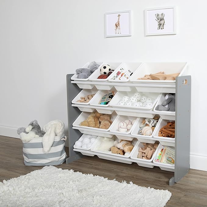 Humble Crew Supersized Toy Storage Organizer with 16 Removable Bins, Grey/White – Large Toy Storage for Toddlers Ideal for Kids' Rooms, Playrooms, and Nurseries - Modern Toy Bins for Kids-Ruum Studio Home