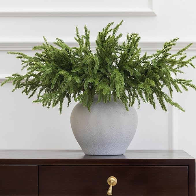 MISSPIN 12 Pcs 19.5 Inches Christmas Norfolk Pine Branches, Norfolk Pine Artificial Christmas Branches DIY Crafts Faux Pine Branches for Xmas Indoor Outdoor Home Decor-Ruum Studio Home