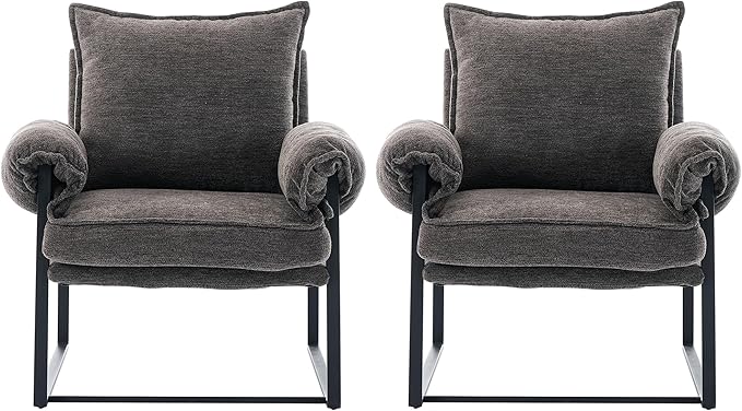 YISHENG Accent Chair with 6-Angle Adjustable Backrest, Chenille Fabric Living Room Chair Upholstered Lounge Chair, Modern Chair Cozy Reclining Chair for Reading Room, Set of 2 Gray-Ruum Studio Home