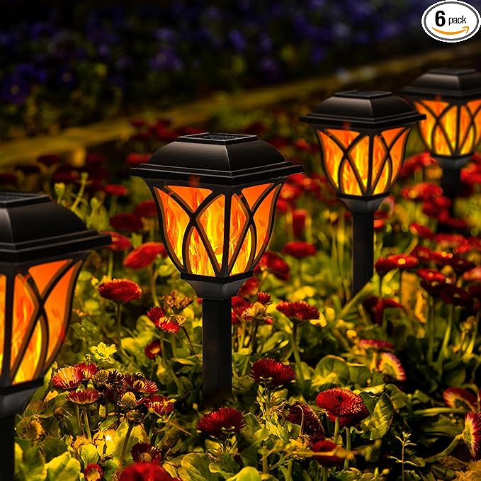 GIGALUMI Solar Lights Outdoor Waterproof, 6 Pack Flickering Flame LED Lights, Garden Decor for Yard, Patio, Landscape, Planter, Walkway-Ruum Studio Home