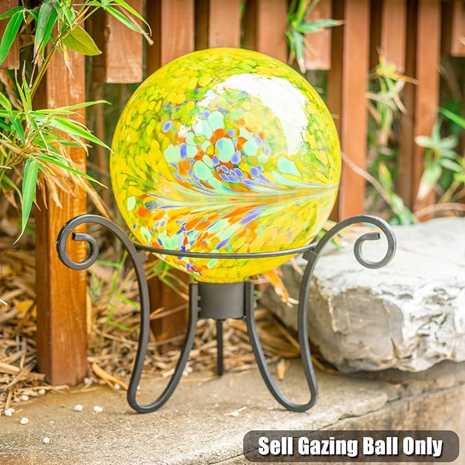 VCUTEKA Gazing Ball, Glass Gazing Balls Sphere for Garden Lawn Outdoor Ornament Yard Decorative, Yellow Swirl, 10"-Ruum Studio Home