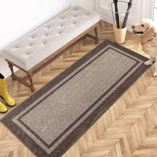 PURRUGS Dirt Trapping Door Mat 24" x 60", Non-Slip/Skid Machine Washable Entryway Rug, Shoes Scraper, Area Rug, Super Absorbent Welcome Mat for Muddy Wet Shoes and Paws, Beige & Grayish Brown-Ruum Studio Home