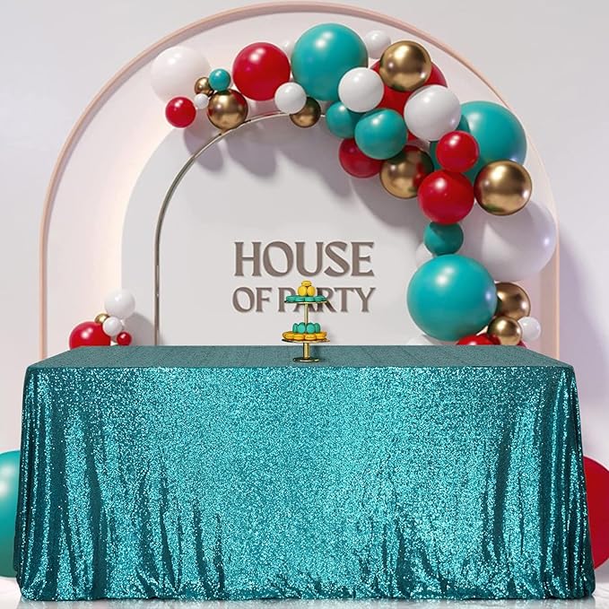 SquarePie Sequin Tablecloth 50 x 72 Inch Teal Sparkly Table Linen for Wedding Party-Ruum Studio Home