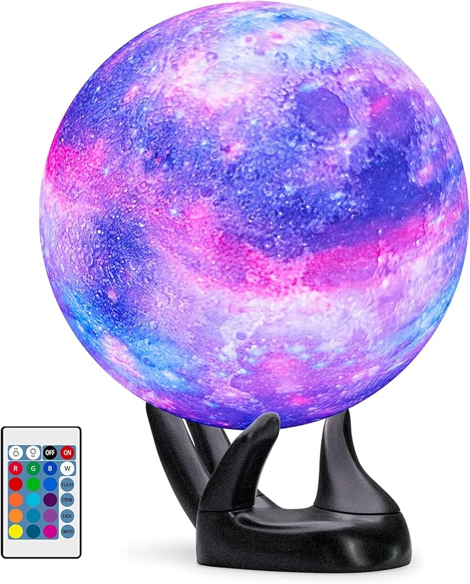 BRIGHTWORLD 7.1inch Galaxy Lamp 16 Colors Moon Lamp 3D Printing, Remote & Touch Control USB Rechargeable, Birthday Gifts for Women Room Decor Aesthetic（Black Hand Base）-Ruum Studio Home