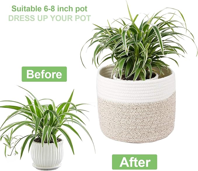 Woven Cotton Rope Plant Basket for 8" Flower Pot Small Basket for Plants Storage Organizer H7.5 x W8.5-Ruum Studio Home