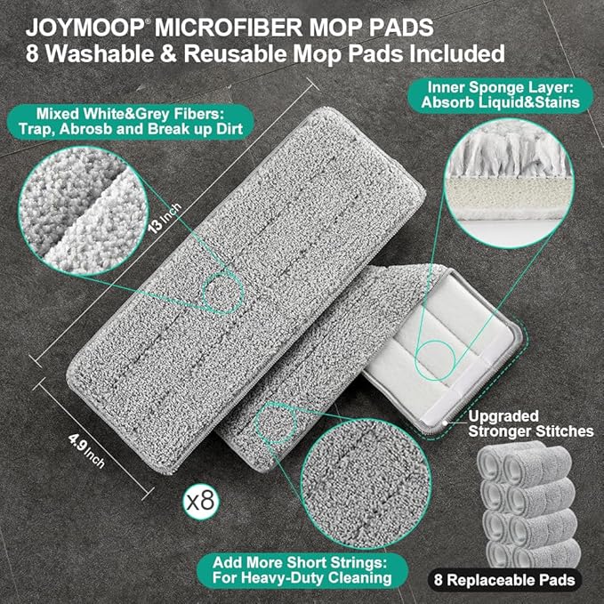 JOYMOOP Mop and Bucket Set, Dust Mops for Floor Cleaning, Wall Mop with 8 Microfiber Mop Head Replacement-Ruum Studio Home