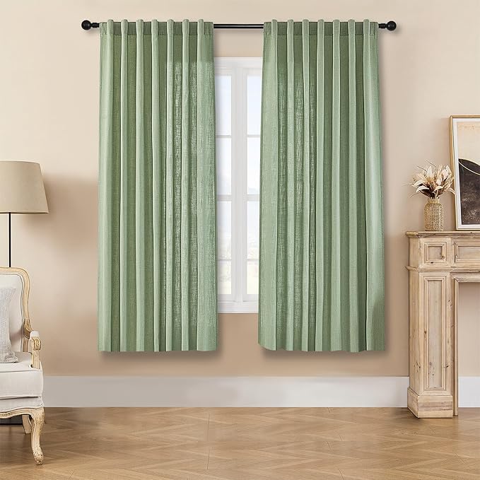 Joydeco Sage Green Curtains - 72 Inch Long, 2 Panel Set, Semi Sheer Linen Farmhouse Curtains for Living Room & Bedroom Windows-Ruum Studio Home