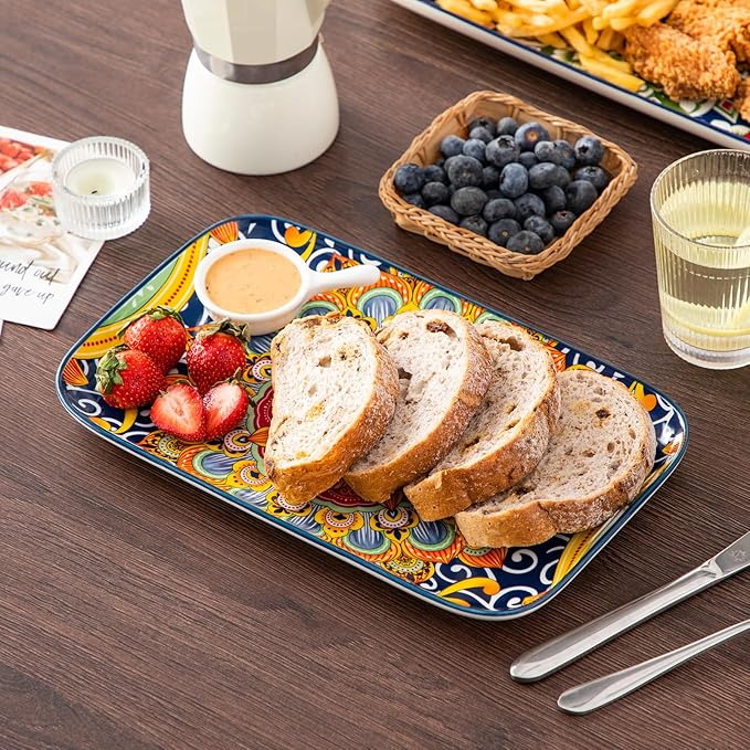 vancasso Serving Platters Set of 3, 16"/14"/12" Inch Rectangular Trays - Serving Platter Extra Large, Bohemian Ceramic Serving Dish for Entertaining Food, Microwave & Dishwasher Safe, Colorful-Ruum Studio Home