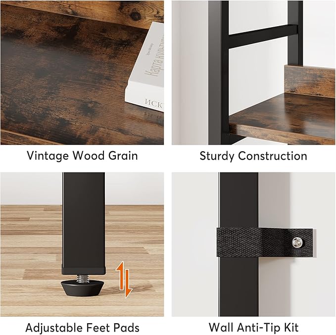 Tribesigns 5-Tier Industrial Bookshelf, 71”H x 47”W Etagere Bookcase, Freestanding Double Wide Book Shelf for Storage and Display, Wood and Metal Bookshelves for Living Room Home Office, Rustic Brown-Ruum Studio Home