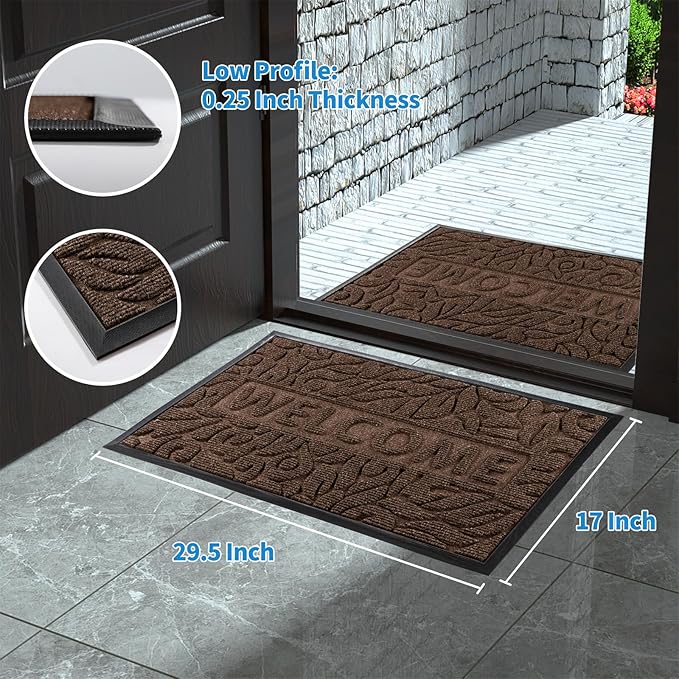 Yimobra Welcome Mat Outdoor, 29.5x17 Waterproof Front Door Mat Outside Entrance, All-Weather Non Slip Front Doormat, Low-Profile Entryway Mats Indoor, Porch and Patio, Coffee-Ruum Studio Home