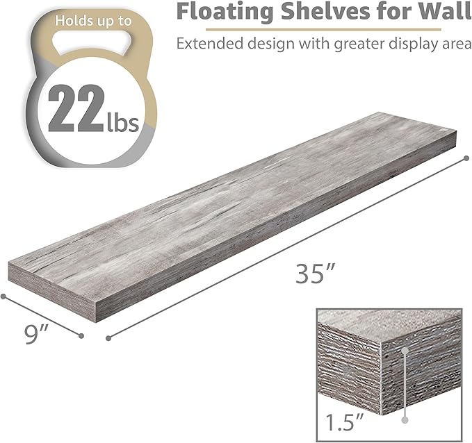 Sorbus Floating Shelves for Wall - 35 Inch Long Bathroom Shelves, Wall Decor for Bedroom, Kitchen, Living Room & Book Storage - Mounted Floating Shelf with Invisible Brackets (Gray, 2 Pack)-Ruum Studio Home