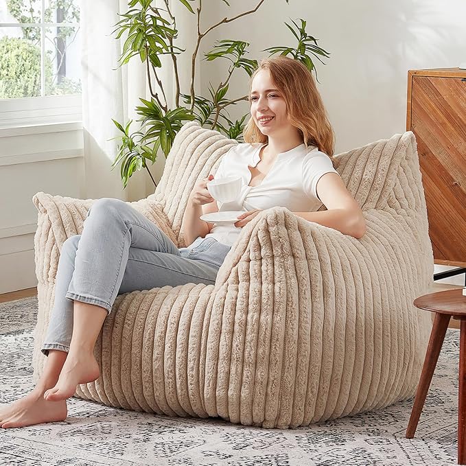 Giant Bean Bag Chairs for Adults with Filling Plush Fluffy Bean Bag Chairs for Teens with Armrests Comfy BeanBag Lazy Couch Sofa Chair for Bedroom Living Room Reading-Ruum Studio Home