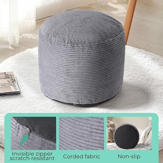 Dual-Size Corduroy Footrest with Hidden Zipper – Ergonomic Memory Foam Ottoman Poufs for Office Desks, Couches & Delicate Floors, Dark Gray 20"x 15"-Ruum Studio Home